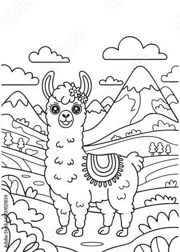 lamma in the park. coloring pge