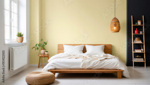 Foto Bright and Airy Bedroom with Pastel Yellow Walls
