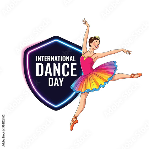 International Dance Day banner with ballerina and shield logo