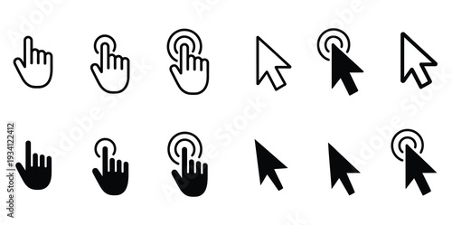 Computer Mouse Pointer Icon Set Vector Clicking Cursor Symbol
