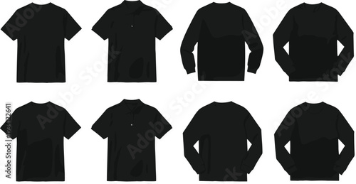 Black T Shirts and Polo Shirts Front and Back Views untitled vector