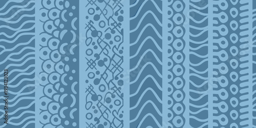 Abstract blue background featuring repeating geometric and organic patterns