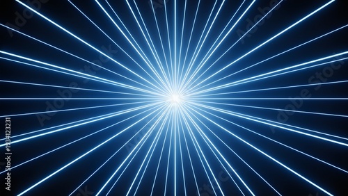 Blue neon light rays emanating from center