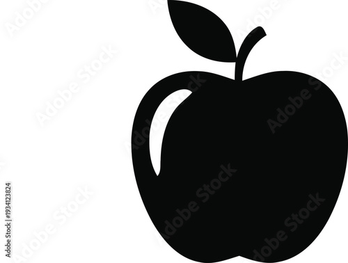 A black silhouette of a shiny apple with a leaf