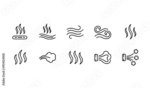 Minimal Thin Line Smell Icons Set with Smoke Steam Vapour Aroma Symbols for UI Design