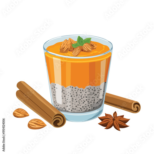 Healthy dessert with orange layer and chia seeds