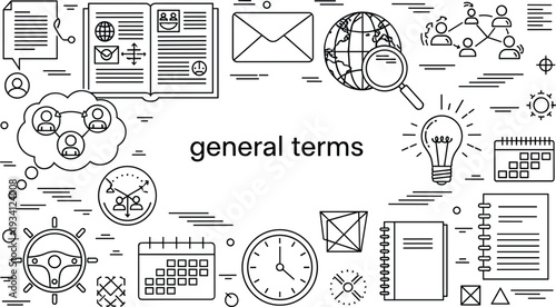 Business and communication concept with icons and text general terms on white background vector illustration