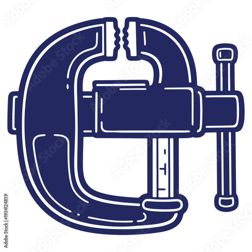 Illustration of a Heavy Duty C Clamp Tool for Woodworking and Construction Projects in Dark Blue Color