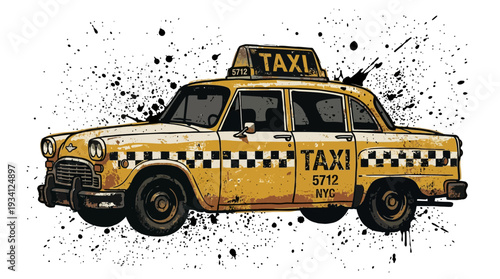 Yellow New York Taxi Cab with Black Splatter Grunge Art