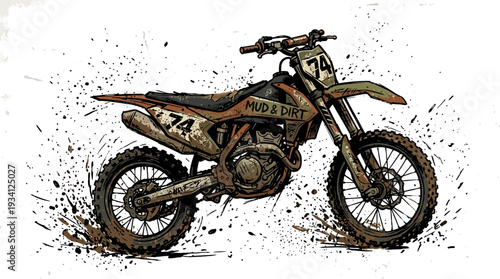 Dirt Bike Covered in Mud Splatter, Motocross Style