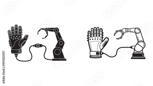 Robotic glove and manipulator icons vector showcasing prosthetic haptic interfaces, wearable robotics procurement and commercialization strategy for assistive technology markets