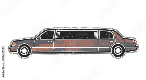 Luxury stretched limousine, retro style, isolated on white background