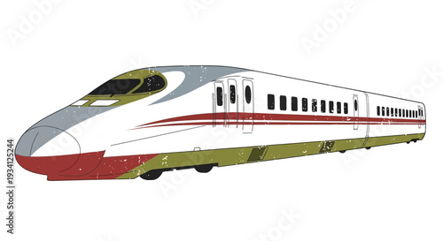 Modern bullet train, high-speed rail, sleek design, white and red