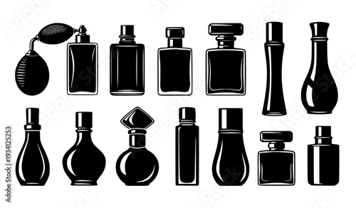Luxury Perfume Bottle Silhouette Vector Set Cosmetic Fashion Black and White