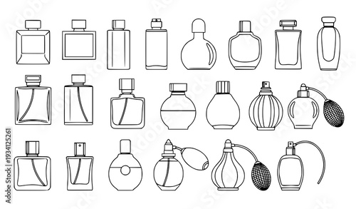 Perfume Bottle Outline Vector Set Minimal Black and White Cosmetic Illustration