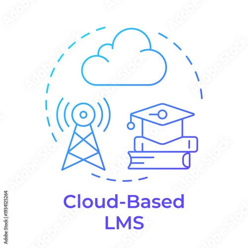 Cloud based lms blue gradient concept icon. Online learning, educational materials. Round shape line illustration. Abstract idea. Graphic design. Easy to use in presentation, blog post