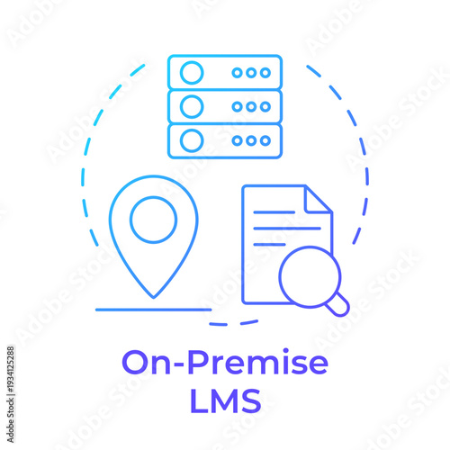 On-premise lms blue gradient concept icon. Software platform. System infrastructure, data security. Round shape line illustration. Abstract idea. Graphic design. Easy to use in presentation