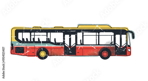 Retro bus illustration with distressed texture, vintage public transport