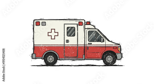 Retro Ambulance Van with Red and White Stripes and Cross Symbol