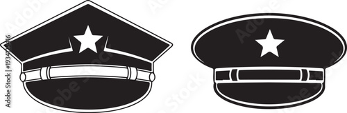 Police officer hat and cap with stars on white background