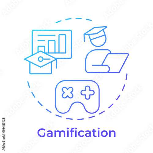 Gamification blue gradient concept icon. Teaching strategy, learning environment. Studying student. Round shape line illustration. Abstract idea. Graphic design. Easy to use in presentation, blog post