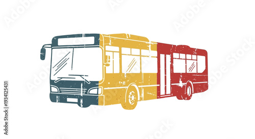 Retro City Bus Illustration with Vintage Texture