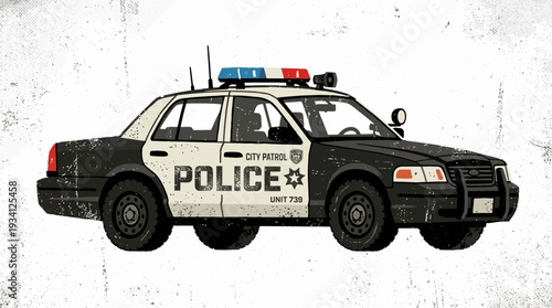 Retro Police Car with Red and Blue Lights