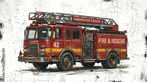 Vintage Fire Truck with Ladder, Red Fire & Rescue Vehicle