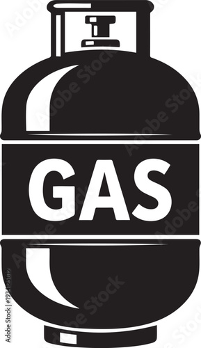 Black and white of a gas cylinder with the word G A S propane tank fuel 1 energy storage
