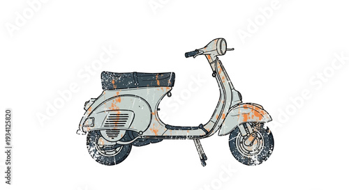Vintage scooter illustration, retro transport, distressed effect