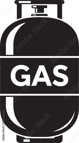 Black and white of a gas cylinder with the word G A S propane tank fuel energy storage