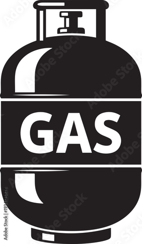 Black and white of a propane gas cylinder with the word G A S fuel energy