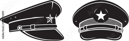 Police officer hats with stars and service insignia