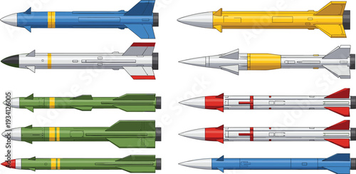 Military missiles and rockets vector collection with ballistic guided and cruise weapon designs