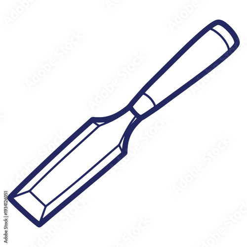 Isolated chisel vector illustration in blue outline drawing style representing woodworking tool for detailed crafting and home improvement projects