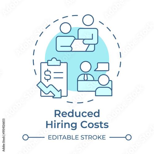 Reduced hiring costs soft blue concept icon. Recruiting expenses. Employer branding importance. Round shape line illustration. Abstract idea. Graphic design. Easy to use in promotional material