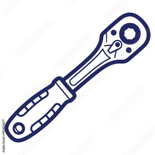 Isolated Ratchet Wrench Illustration on White Background Professional Hand Tool for Mechanics and Maintenance Services Graphic Design Element