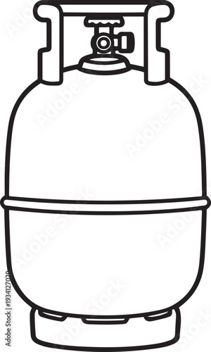 Black outline of a gas cylinder with valve and base propane tank fuel tank container storage