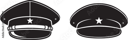 Two police officer hats with star emblem on white background