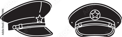 Police officer hats with star emblems side by side