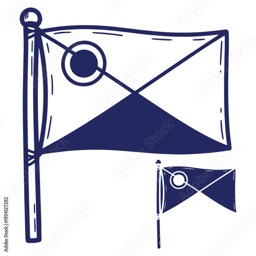 Nautical Signal Flags Representing The Letter U and Urgency Hand Drawn Style Two Flags on White Background