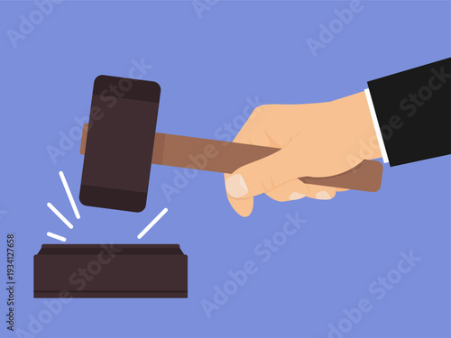 Judge gavel striking sounding block. Law and Justice vector illustration for law firm branding, judicial system infographics, auction house marketing, and legal blog headers