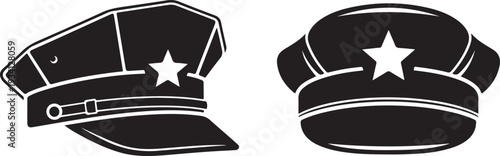 Police officer hats with star emblem side and front view