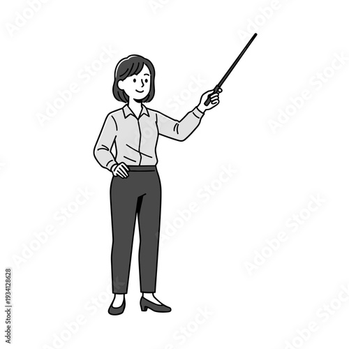 Woman holding pointer stick illustration.