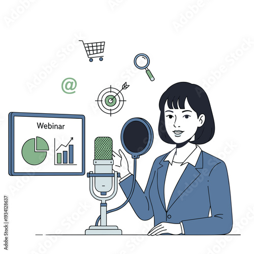 Woman holding pop filter near microphone.