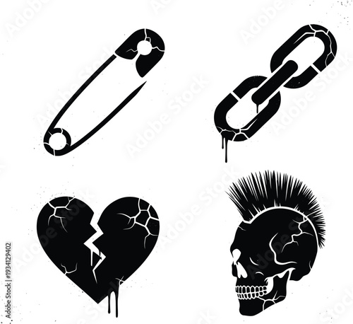 Set of 4 punk rock icons vector