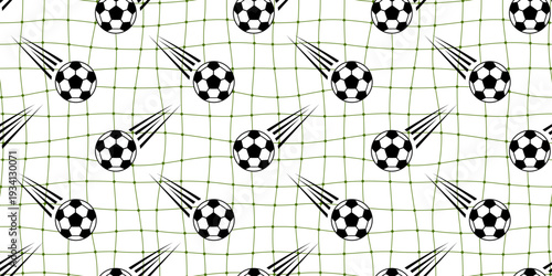 Soccer ball pattern seamless football with texture boy sport. Vector design doodle and print gingham border with cute hexagon bg. World cup soccer background and wallpaper seamless.