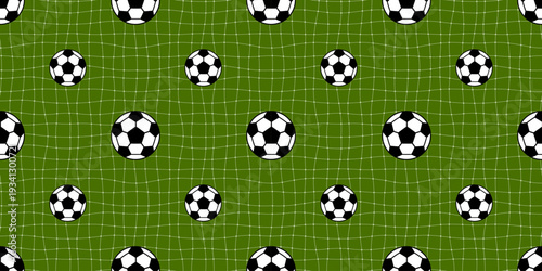 Soccer ball pattern with seamless football american and texture boy sport. Vector design doodle with print border cute and hexagon bg world cup. Kids background soccer with net graphic seamless