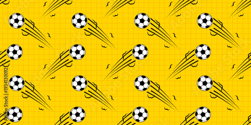 Football ball pattern for soccer seamless boy and sport vector design. Doodle print border for cute hexagon bg and world cup kids background. Football net graphic for soccer goal