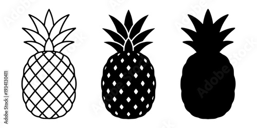Pineapple silhouette. Tropical fruit icon symbol design. Minimalist flat style. Isolated on white background.